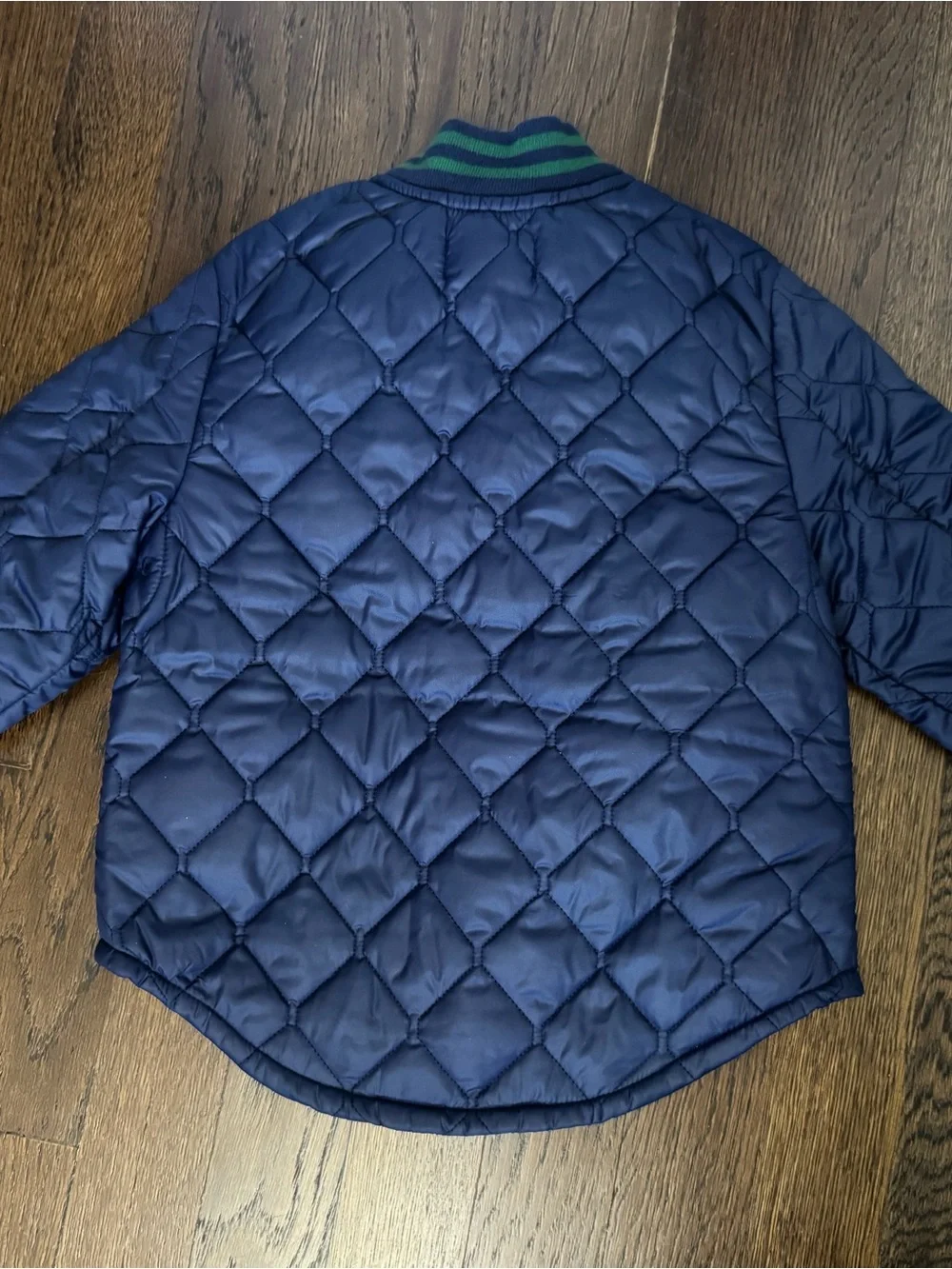Ralph Lauren Navy Quilted Puffer Jacket with Green Trim